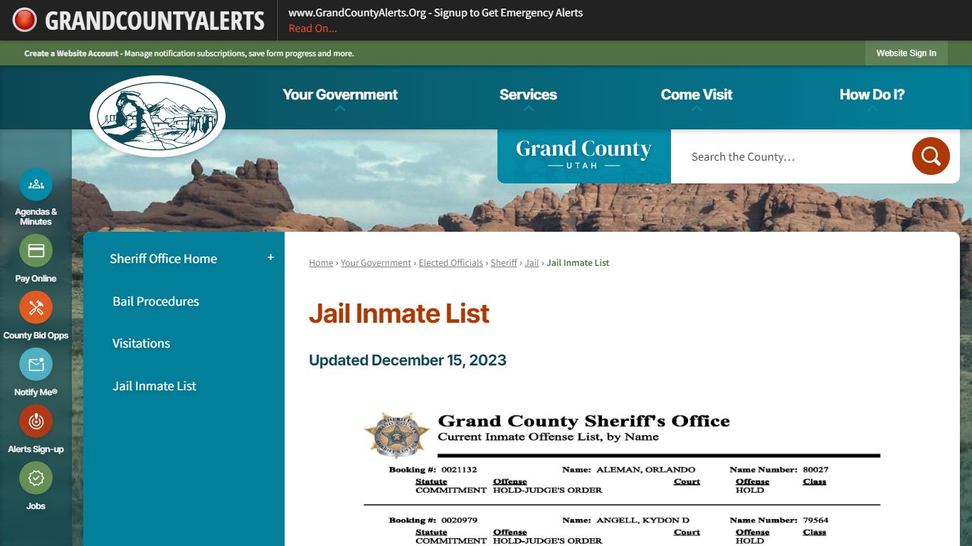 Jail Inmate List | Grand County, UT - Official Website