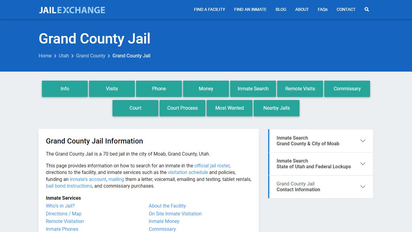 Grand County Jail, UT Inmate Search, Information